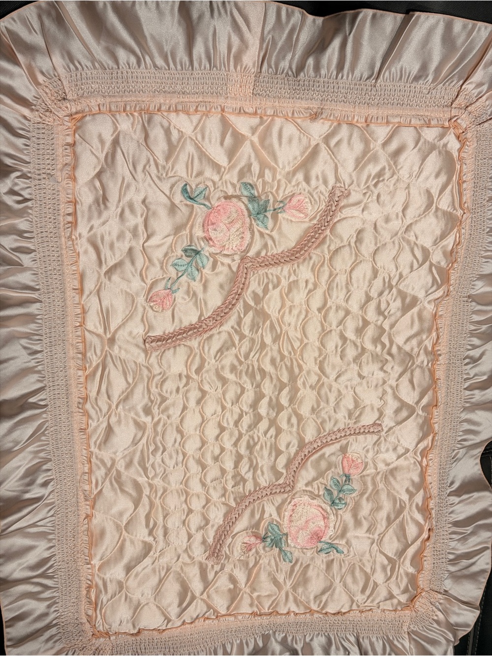 Silk-Look Embroidered Peach Floral pillowcase